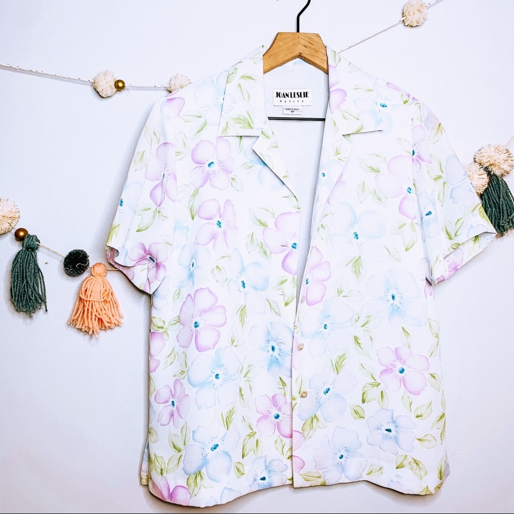 VINTAGE y2k floral Hawaiian button up popover